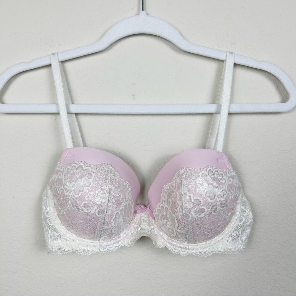 Victoria's Secret 32D Bra Dream Angels Lined Demi Light Pink Cream Lace